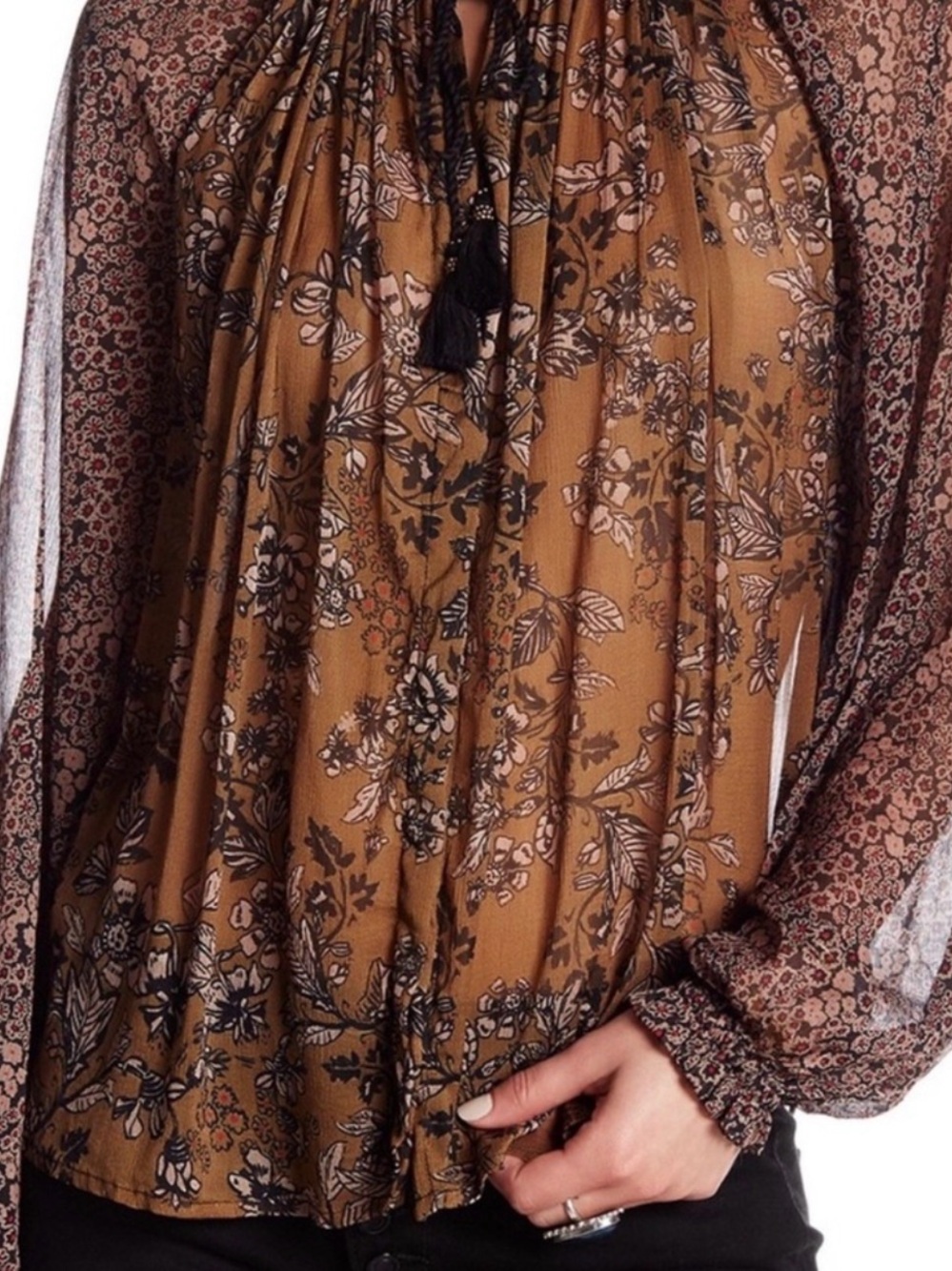 #994 FREE PEOPLE Hendrix Pretty Brown Floral Boho Blouse